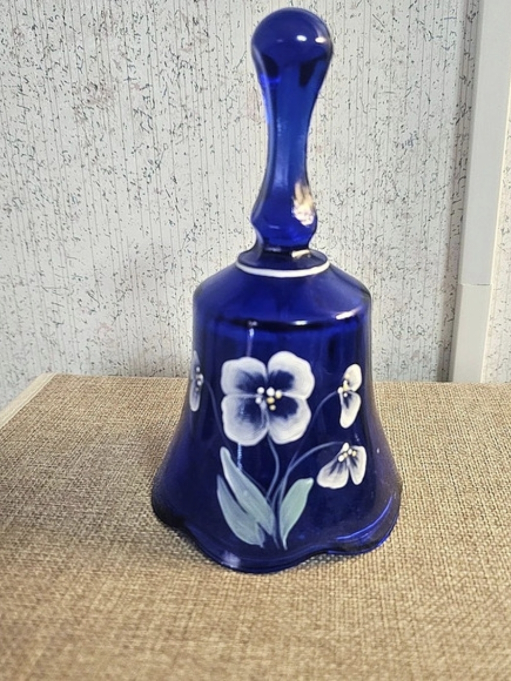 FentonC. Ireland Floral Glass Bell in Blue & White Like New